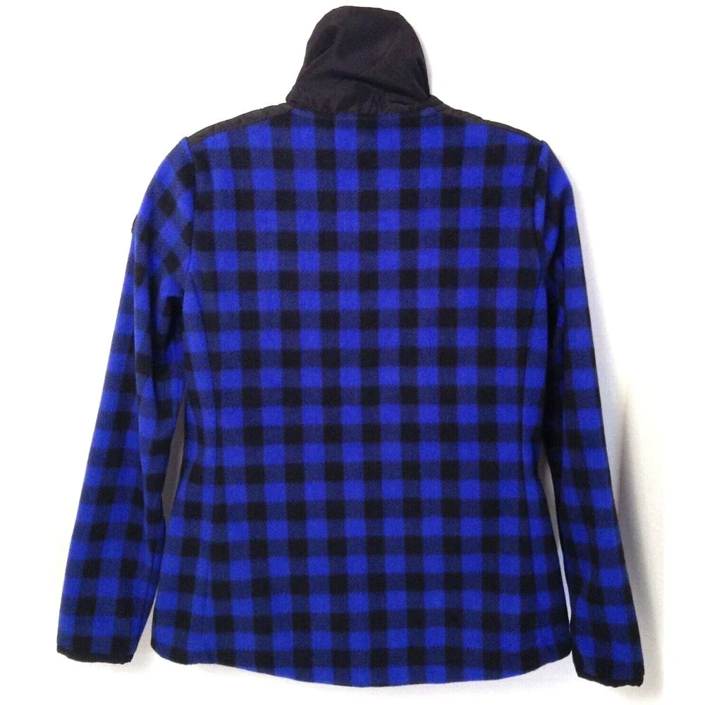 L-RL Lauren Active Jacket Wm PS Blue Black Check 1/2 Zip Quilted Fleece Outdoors